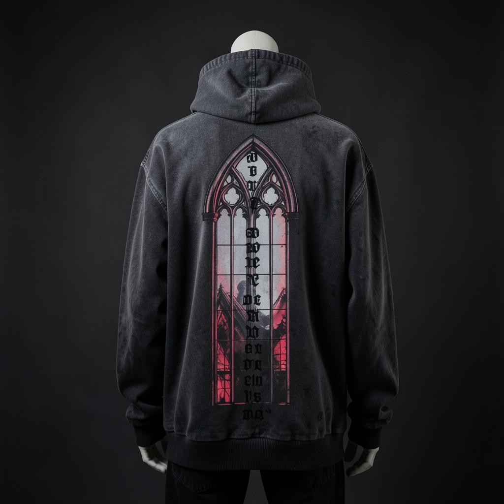 Cathedral Acid Wash Hoodie back print